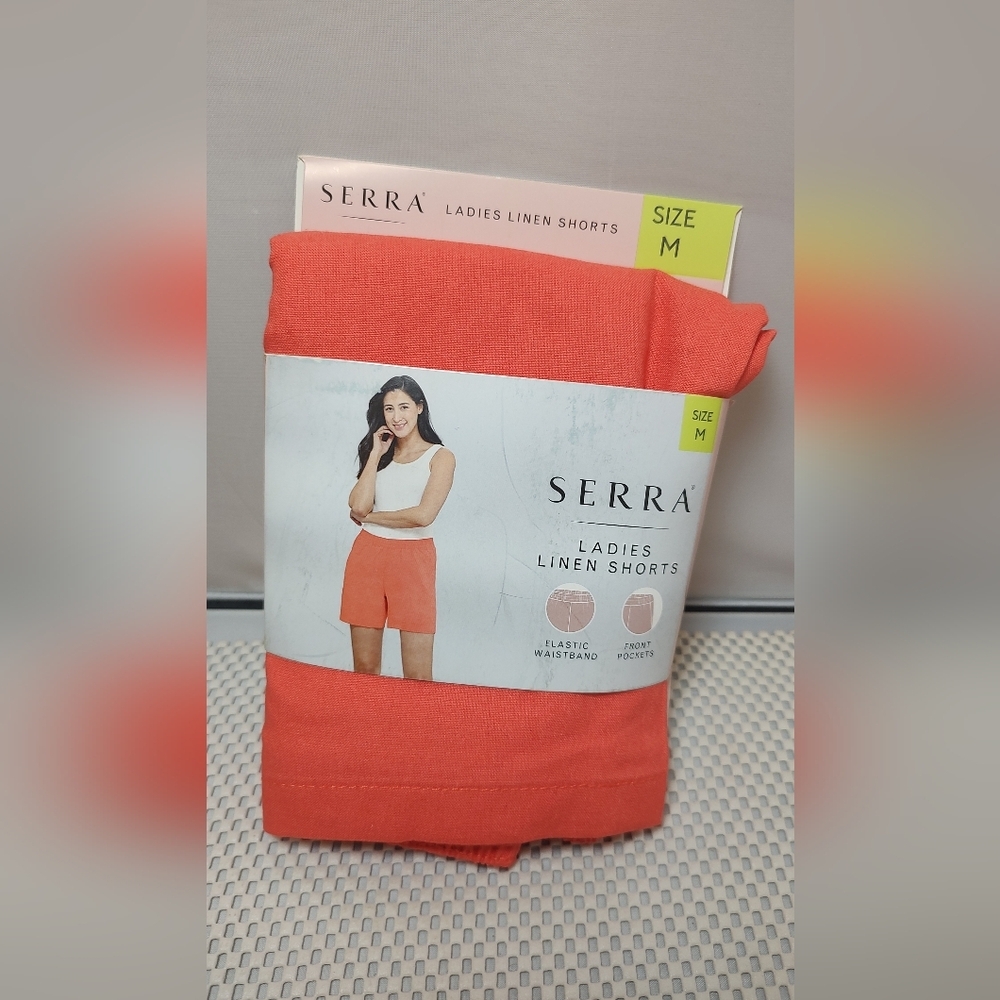 Serra Women's Size M (8-10) Linen Shorts Salmon/Orange/Red NWT